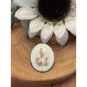 Vintage Victorian Porcelain Portrait Cameo Pin Brooch Renaissance 1.5"